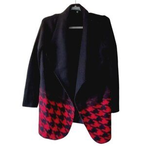 Parkhurst Boiled Wool Houndstooth Open Front Preppy Cardigan Coat L